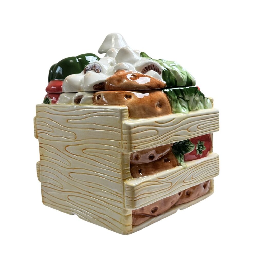 1996 Vintage Collectible Treasure Craft Cookie Jar Vegetable Crate 11" Height - Picture 3 of 12